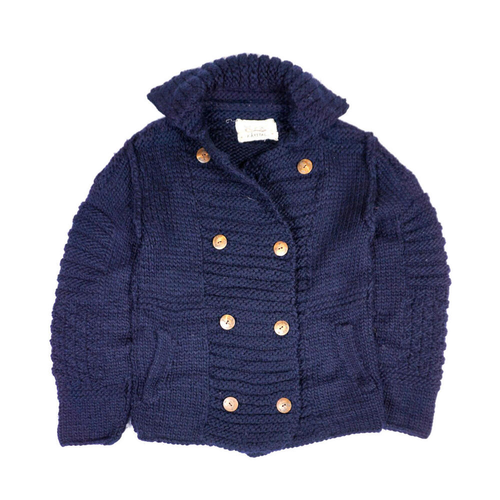 Kapital Hand Knit Wool Cowichan Jacket Size 1 Small Japan Designer Blue Boho